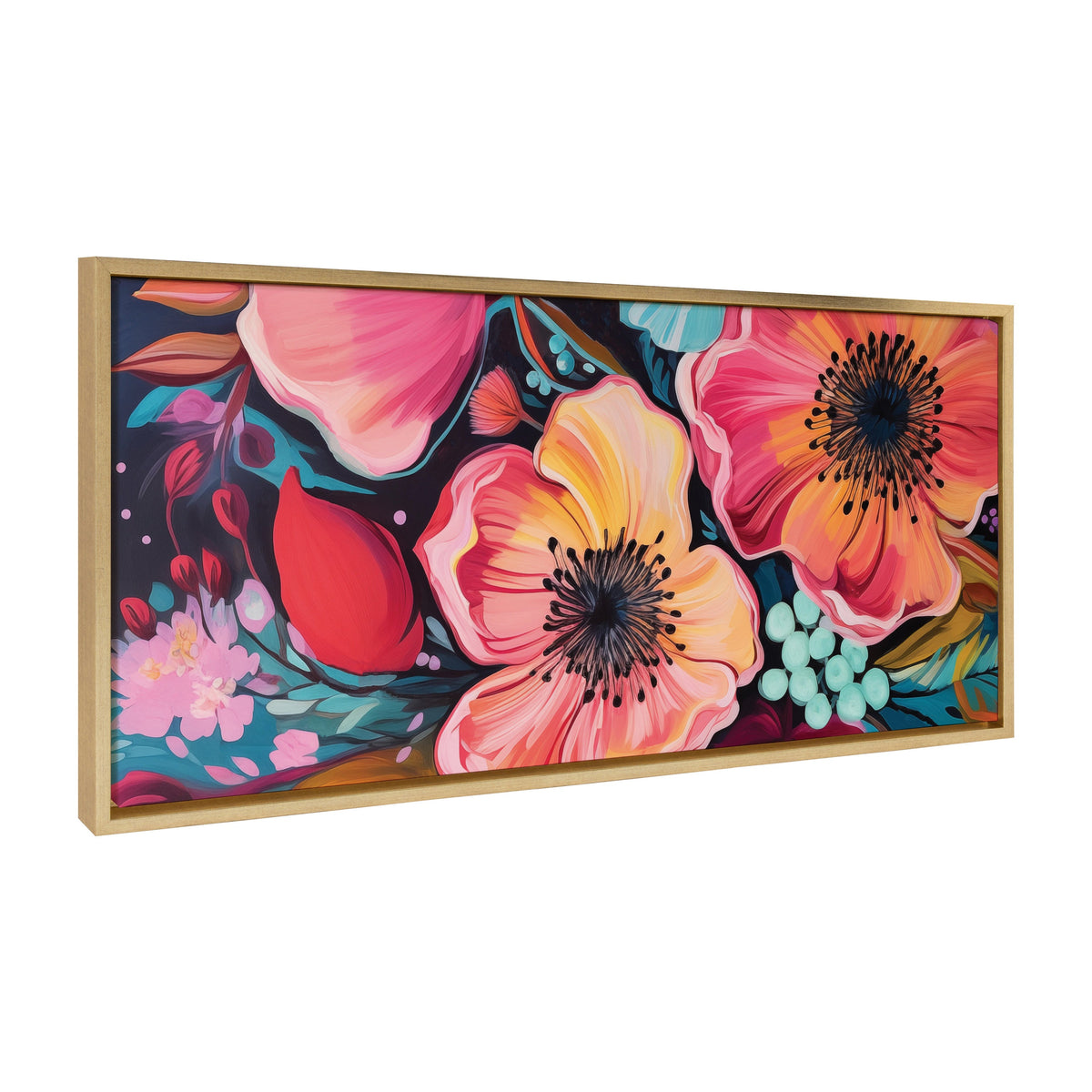 Sylvie Preppy Boho Aesthetic Colorful Floral Group Framed Canvas by The Creative Bunch Studio