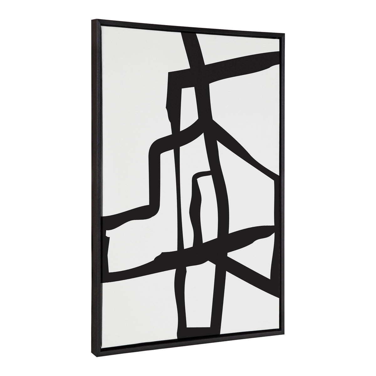 Sylvie Bold Sophisticated Abstract Black Stroke Framed Canvas by The Creative Bunch Studio