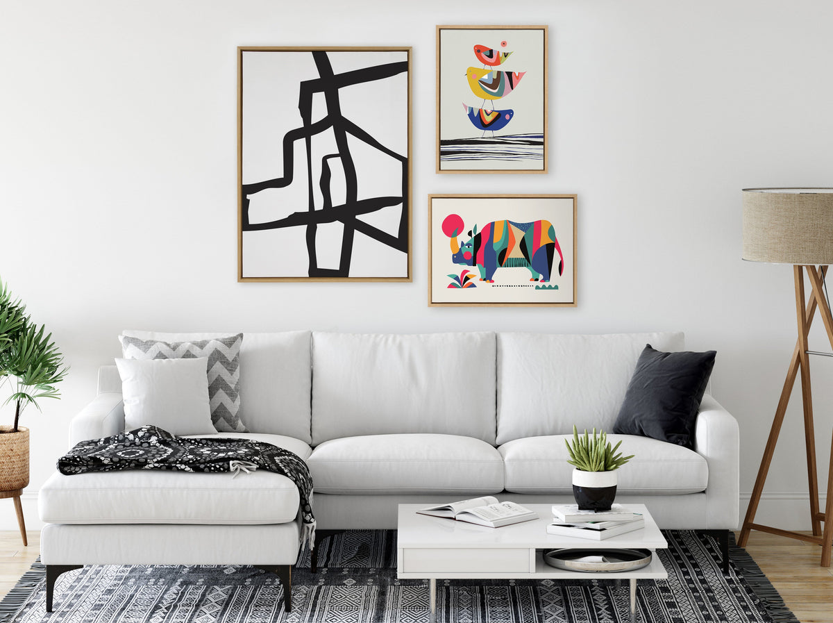 Sylvie Bold Sophisticated Abstract Black Stroke Framed Canvas by The Creative Bunch Studio