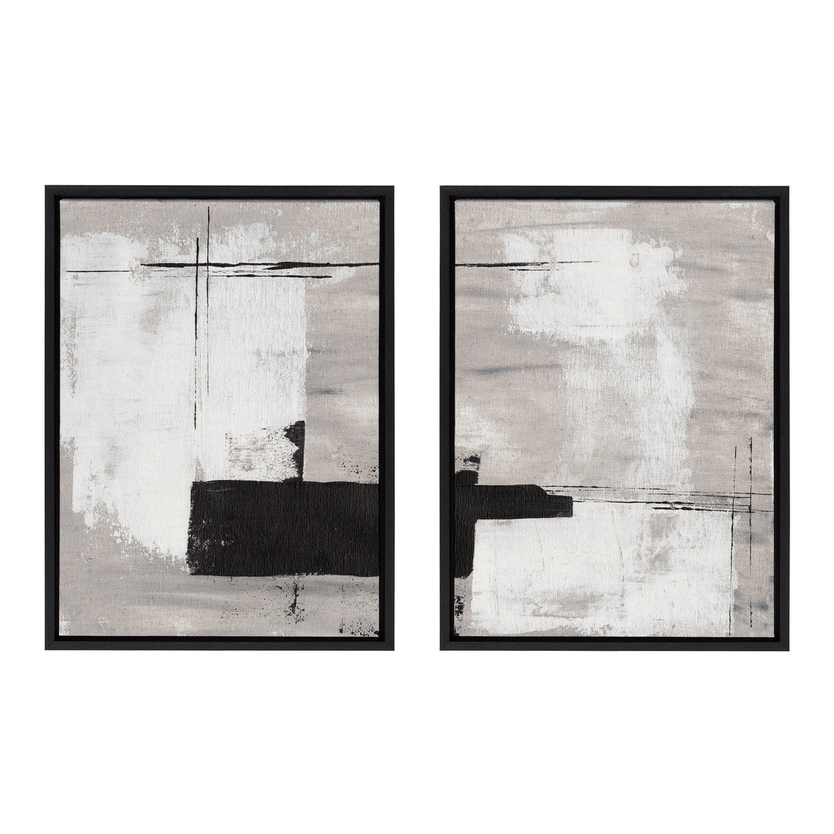 Sylvie Line 1 Left and Right Neutral Linen Framed Canvas Art Set by Nikita Jariwala