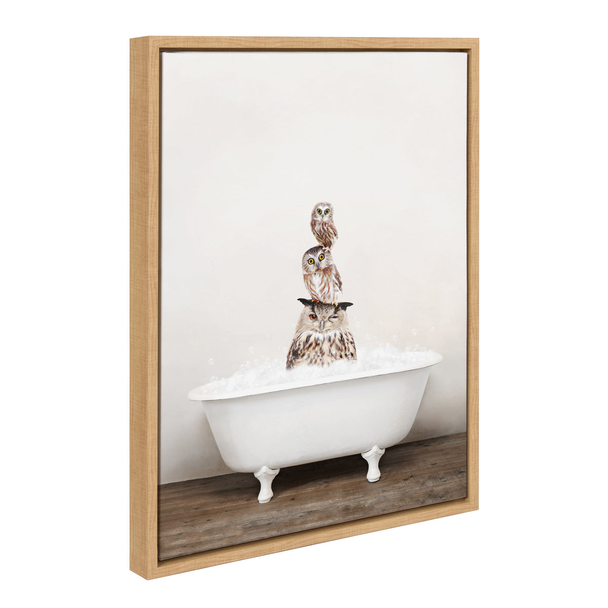 Sylvie Stacked Owls in Rustic Bath Framed Canvas by Amy Peterson Art Studio