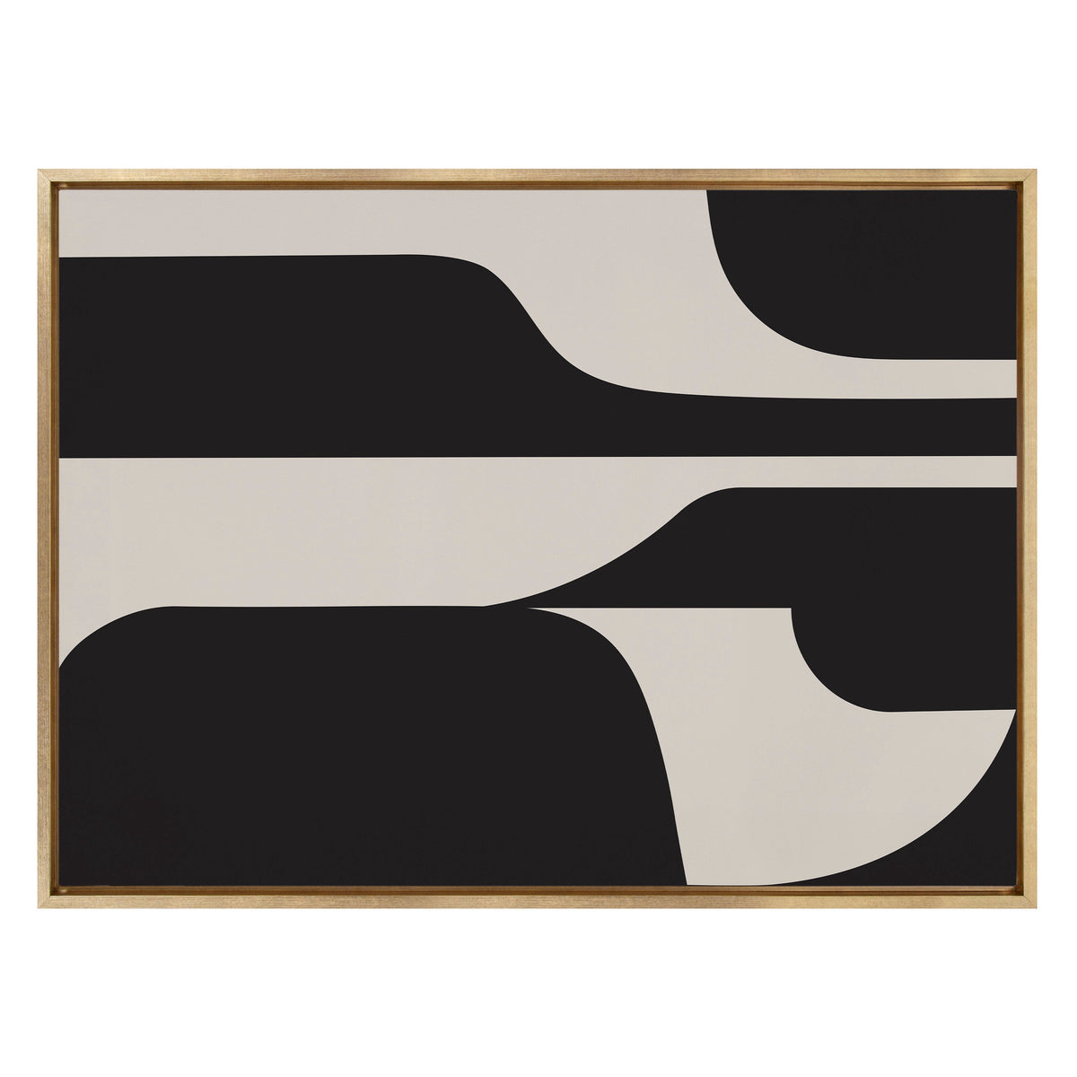 Sylvie Eye Catching Sleek Abstract 6 Black and Beige Framed Canvas by The Creative Bunch Studio