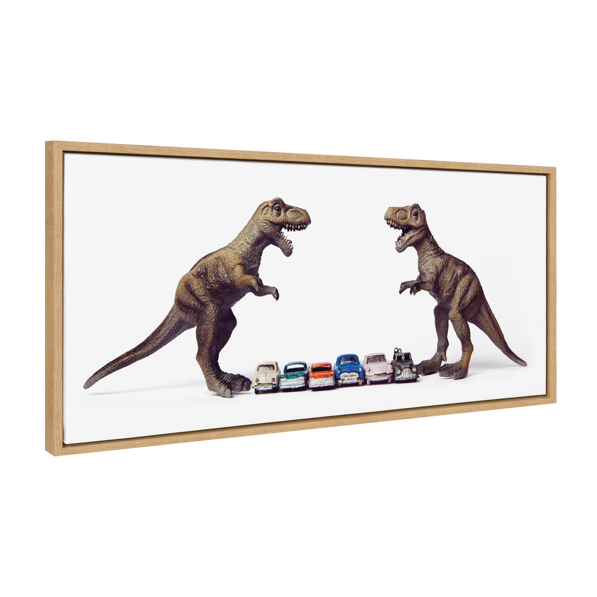 Sylvie Dino Cars Faceoff Framed Canvas by Saint and Sailor Studios