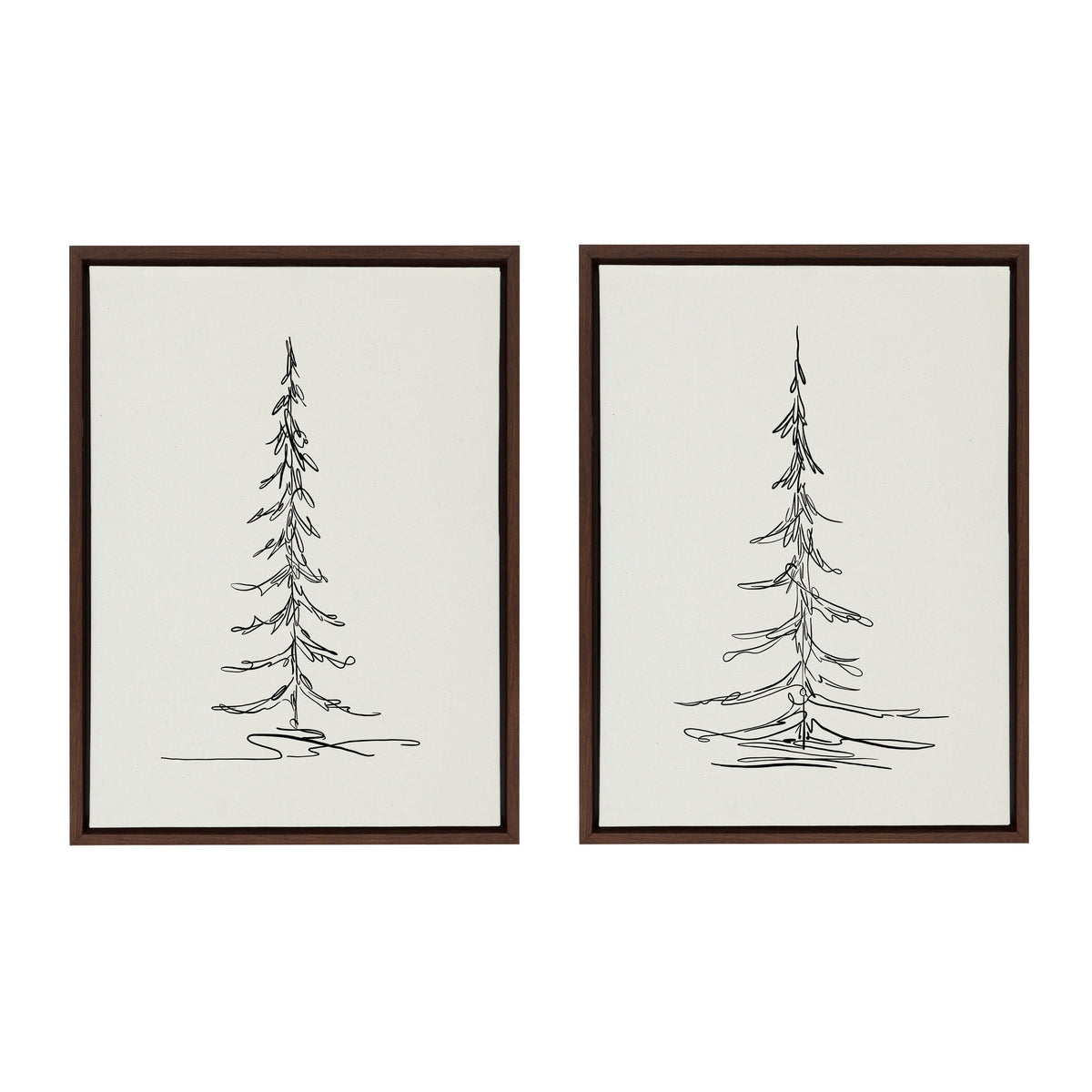 Sylvie Minimalist Evergreen Trees Sketch Framed Canvas Art Set by The Creative Bunch Studio