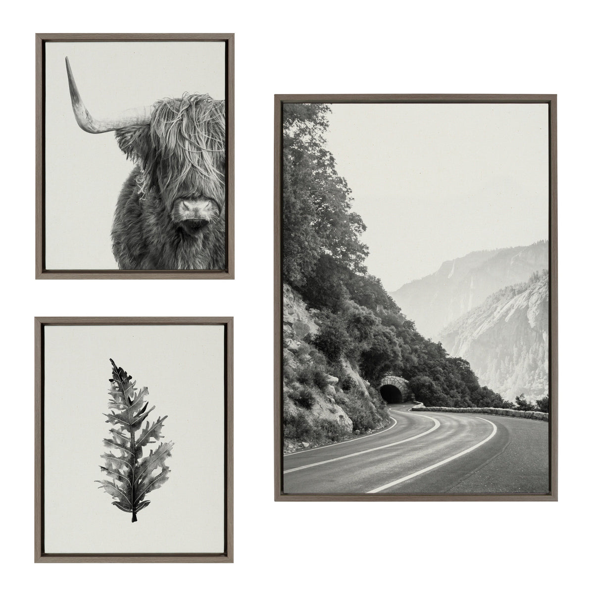Sylvie Highland Cow and Vintage Botanical Framed Canvas Set by Various Artists