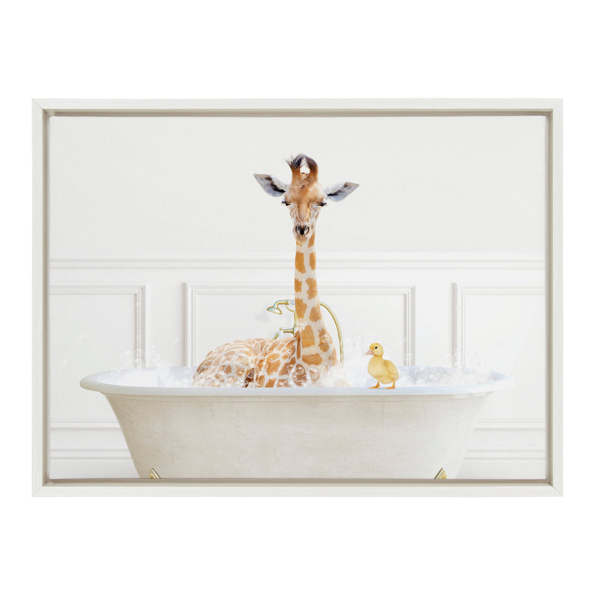 Sylvie Giraffe In Bubble Bath Neutral Style Framed Canvas by Amy Peterson Art Studio