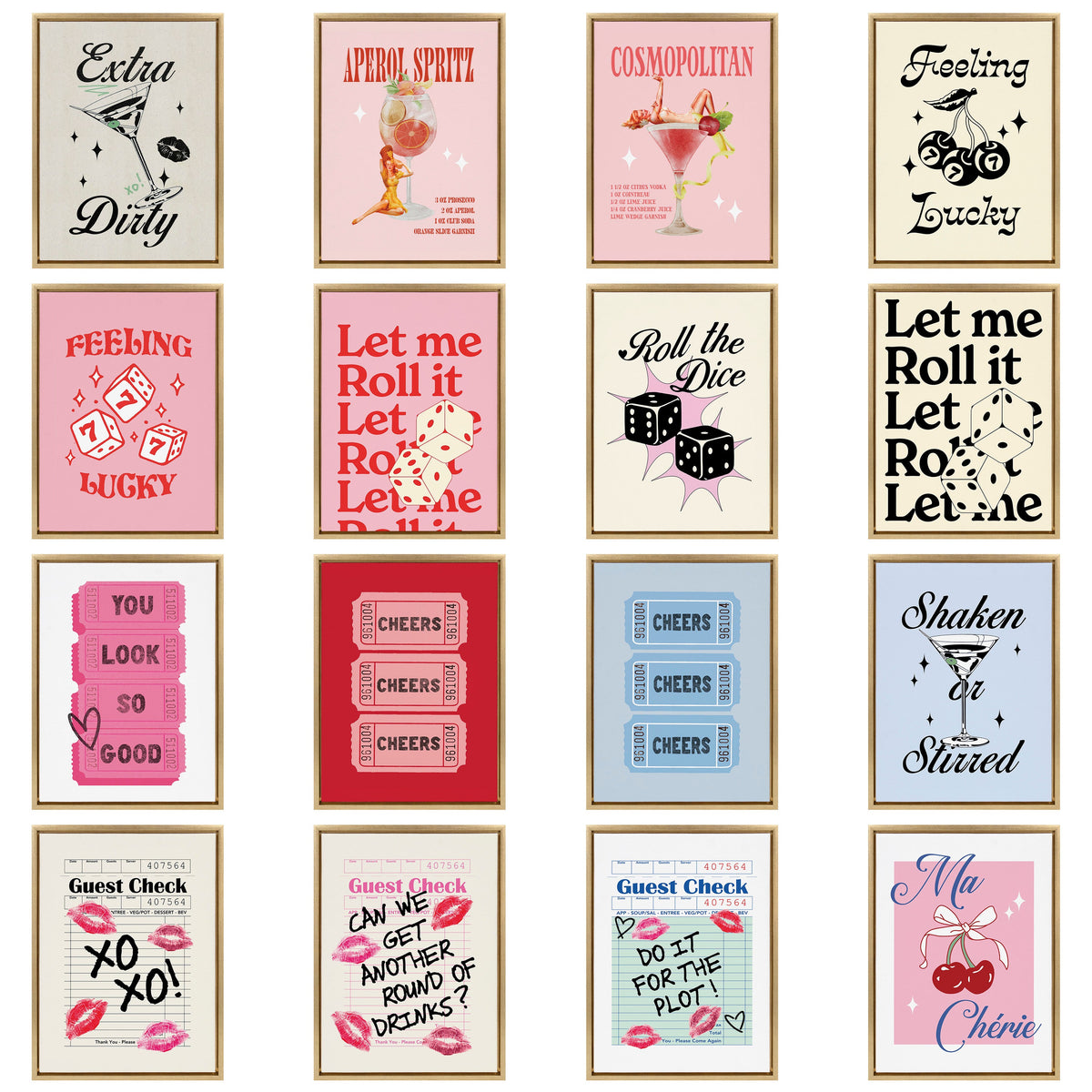 Sylvie Cheers Pink Red Ticket Framed Canvas by Alli Standefer