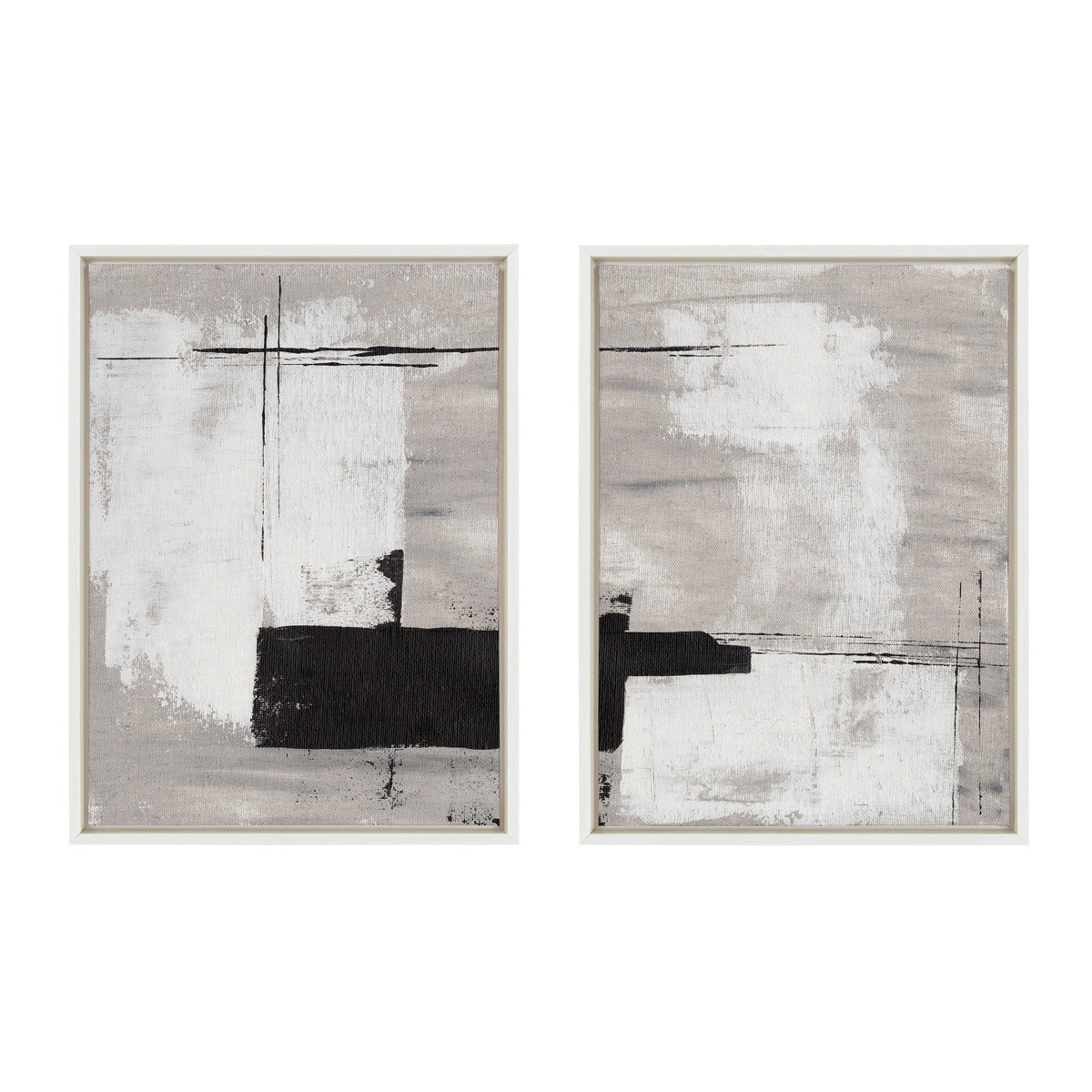 Sylvie Line 1 Left and Right Neutral Linen Framed Canvas Art Set by Nikita Jariwala