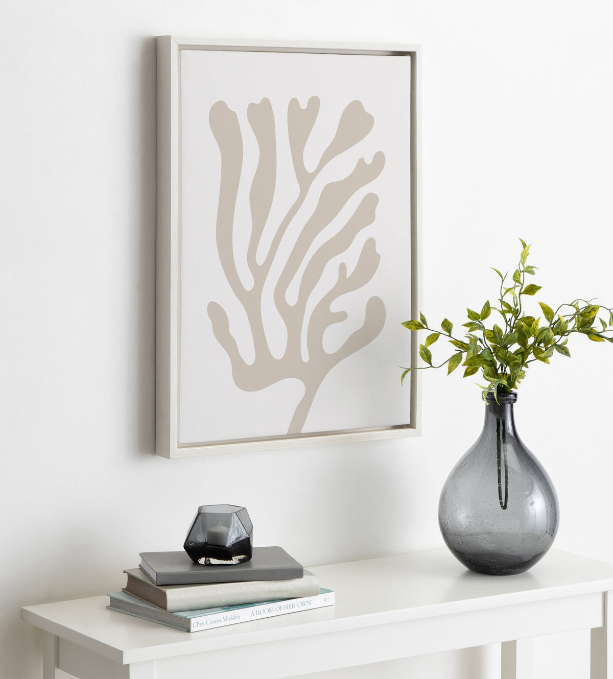Sylvie Abstract Coral Coastal Beige Framed Canvas by The Creative Bunch Studio