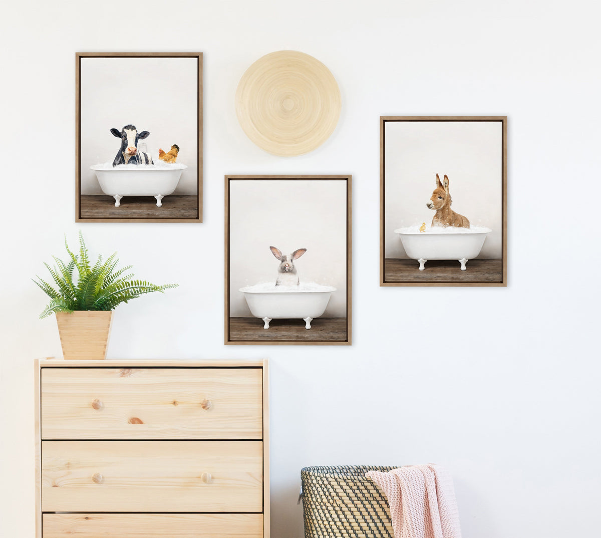 Sylvie Bunny in Rustic Bath Framed Canvas by Amy Peterson Art Studio