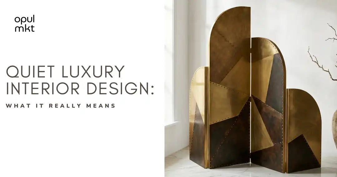 Quiet luxury interior featuring natural materials, handwoven textiles, and refined craftsmanship