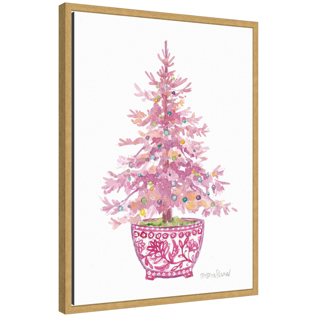 Sylvie Framed Canvas Pink Christmas Tree by Patricia Shaw