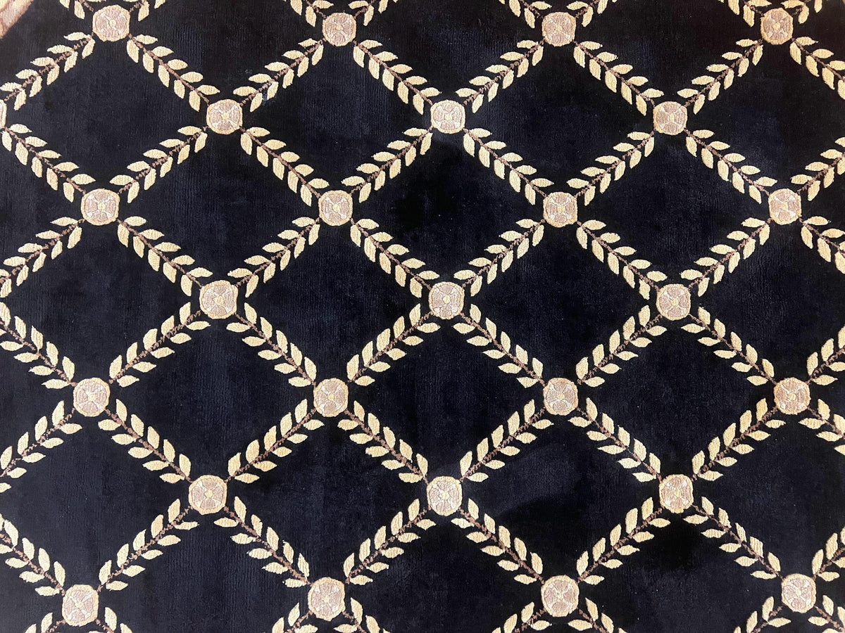 Oval Tibetan Rug 8x10, French Aubusson Design, Wool Handmade Vintage Carpet, Black & Beige, Soft Wool Pile - Jewel Rugs, view 5