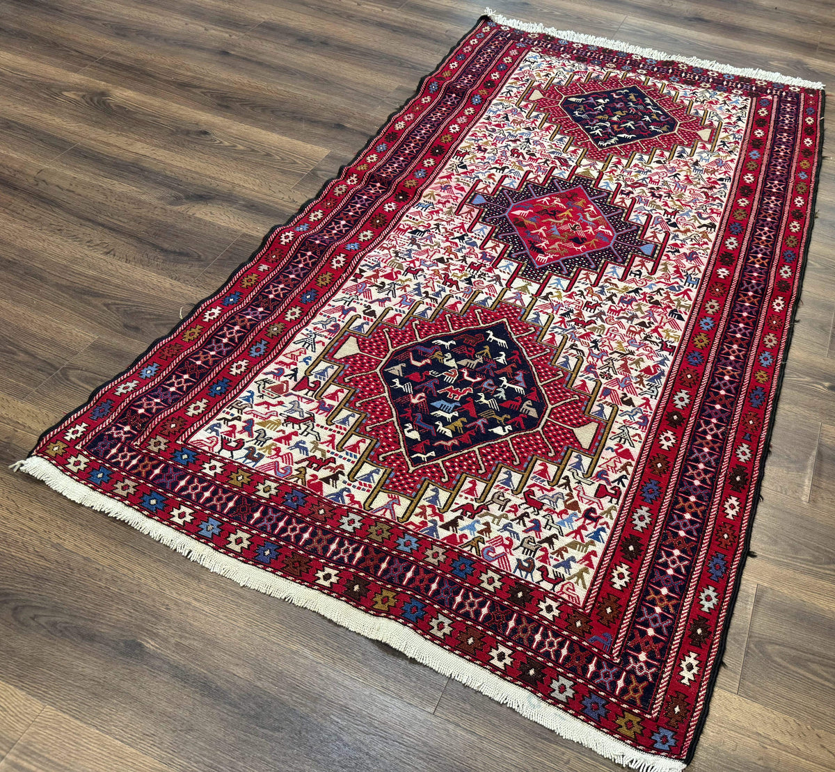 Persian Soumak Kilim Rug 4x6, Triple Medallions Tribal Pictorials, Caucasian Azerbaijani Kilim - Jewel Rugs, view 3