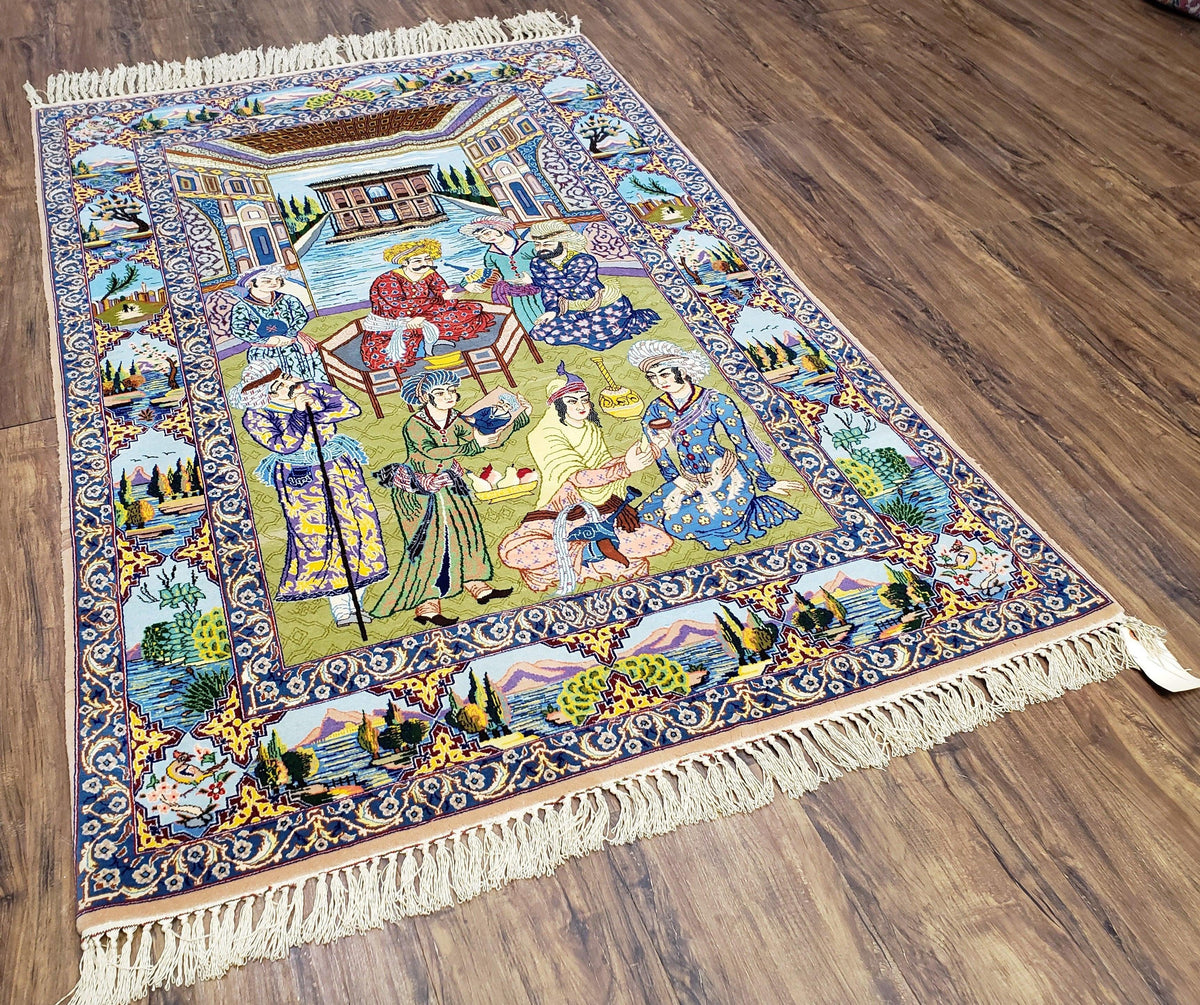 Persian Isfahan Pictorial Rug 3x5 – Kork Wool on Silk - Jewel Rugs, view 3
