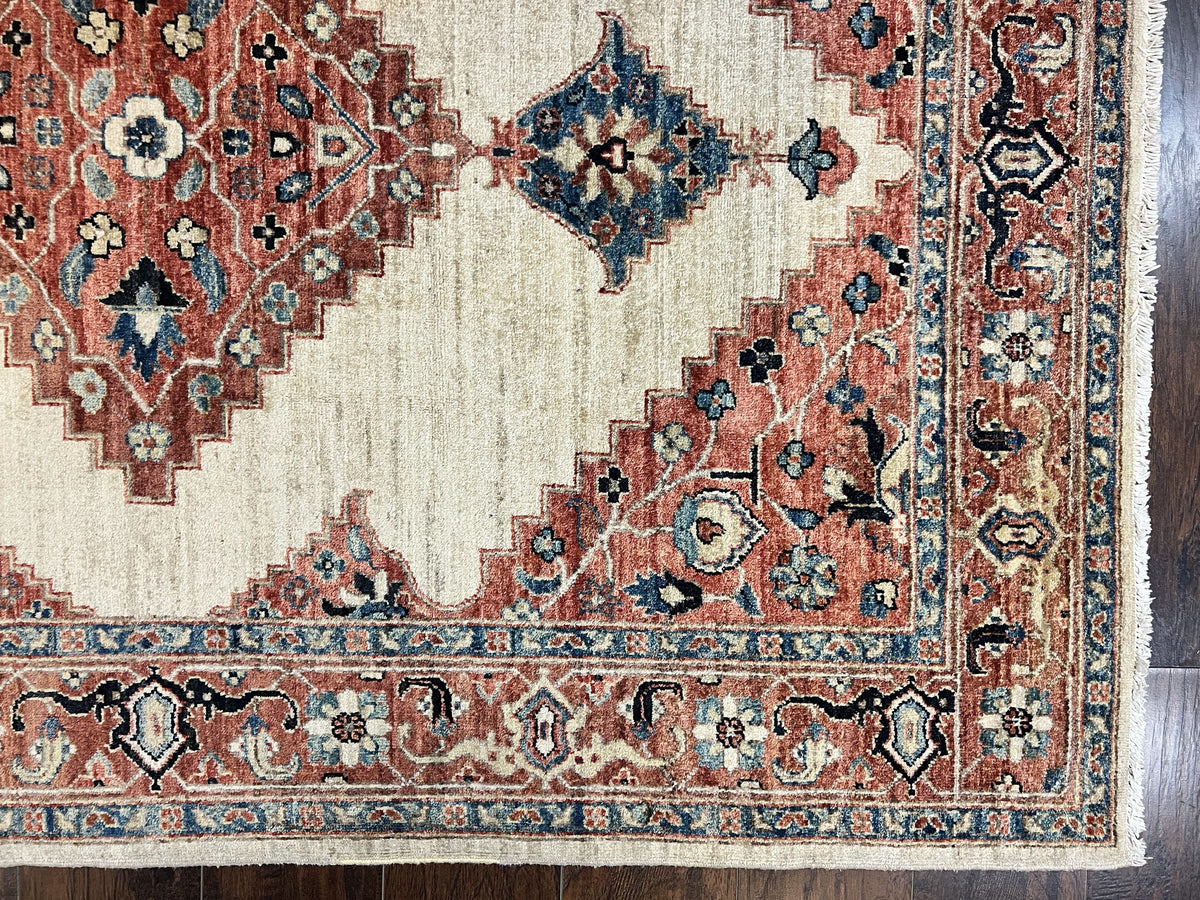 Peshawar Rug 5x7, Wool Hand Knotted Handmade Vintage Carpet, Serapi Design, Pakistani Rug 5 x 7 ft, Medium Sized, Geometric Rug - Jewel Rugs, view 10