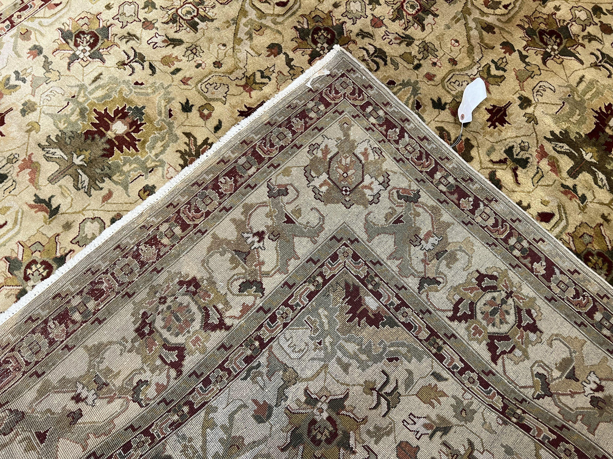 Indian Mahal Rug 8x10, Allover Floral Mahal Oriental Carpet 8 x 10, Handmade Hand Knotted Wool Rug, Indo Persian Area Rug, Tea-Washed Tan - Jewel Rugs, view 11
