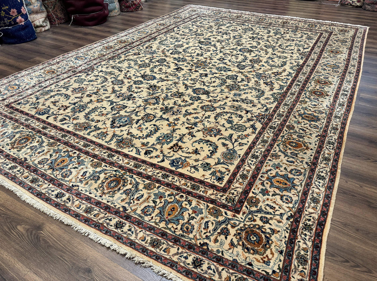 Persian Kashan Rug 10x14, Bone - Beige and Blue, Allover Pattern, Traditional Persian Carpet, Fine 260 KPSI - Jewel Rugs, view 2