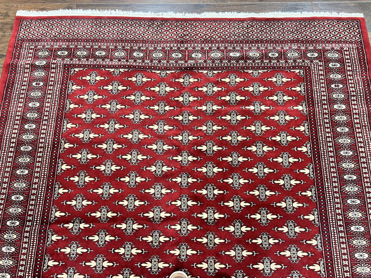 Pakistani Turkoman Bokhara Rug 6x9, Fine Wool Vintage Hand Knotted Handmade Yamud Oriental Carpet 6 x 9, Red Turkoman Rug, Tribal Rug - Jewel Rugs, view 3