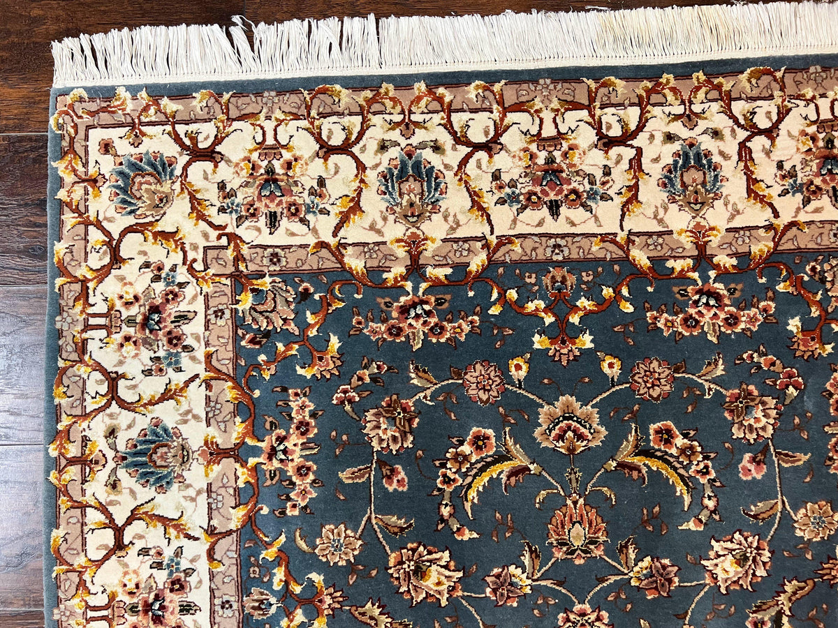 Sino Persian Rug 4x6, Very Fine Oriental Carpet, Handmade Rug 4 x 6, Floral Allover Vintage Traditional Wool & Silk Highlights, 200 KPSI - Jewel Rugs, view 6