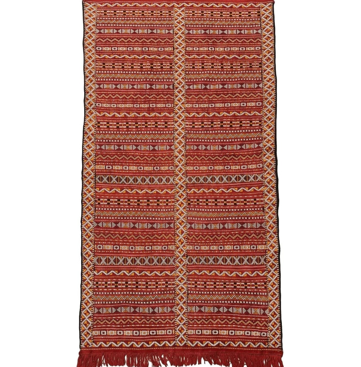 Moroccan Kilim Rug 4x8, Flatweave, Bohemian, Red Ivory Orange - Jewel Rugs