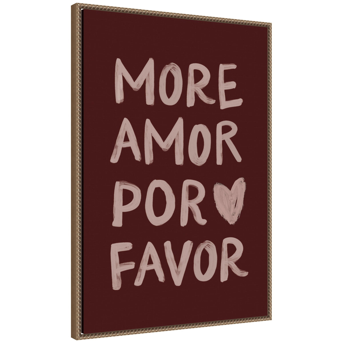 More Amor Por Favor Hand Painted Typography Maroon by Lucky Guava Framed Canvas Wall Art Print