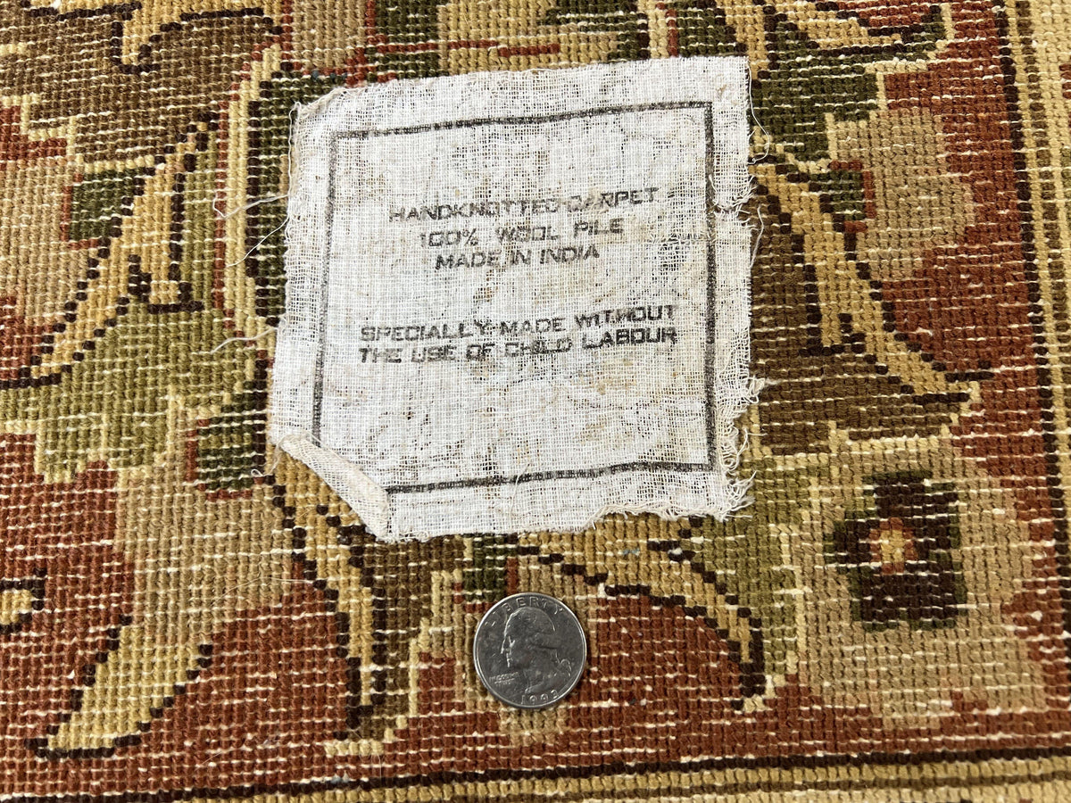 Large Indian Rug 10x14, Hand Knotted Indo Persian Gandehar Oriental Carpet, Vintage Wool Rug 10 x 14 ft Cream Red Floral Allover Traditional - Jewel Rugs, view 11
