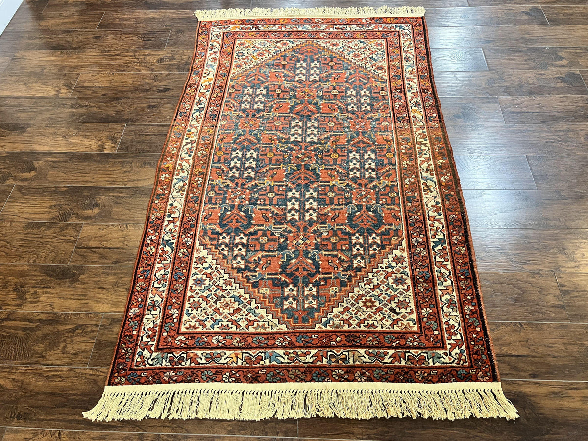 Persian Malayer Rug 4x7, Tribal Rug, Geometric, Antique Oriental Carpet, Red Blue Cream, Boho Rug, Hand Knotted Wool Rug - Jewel Rugs, view 13