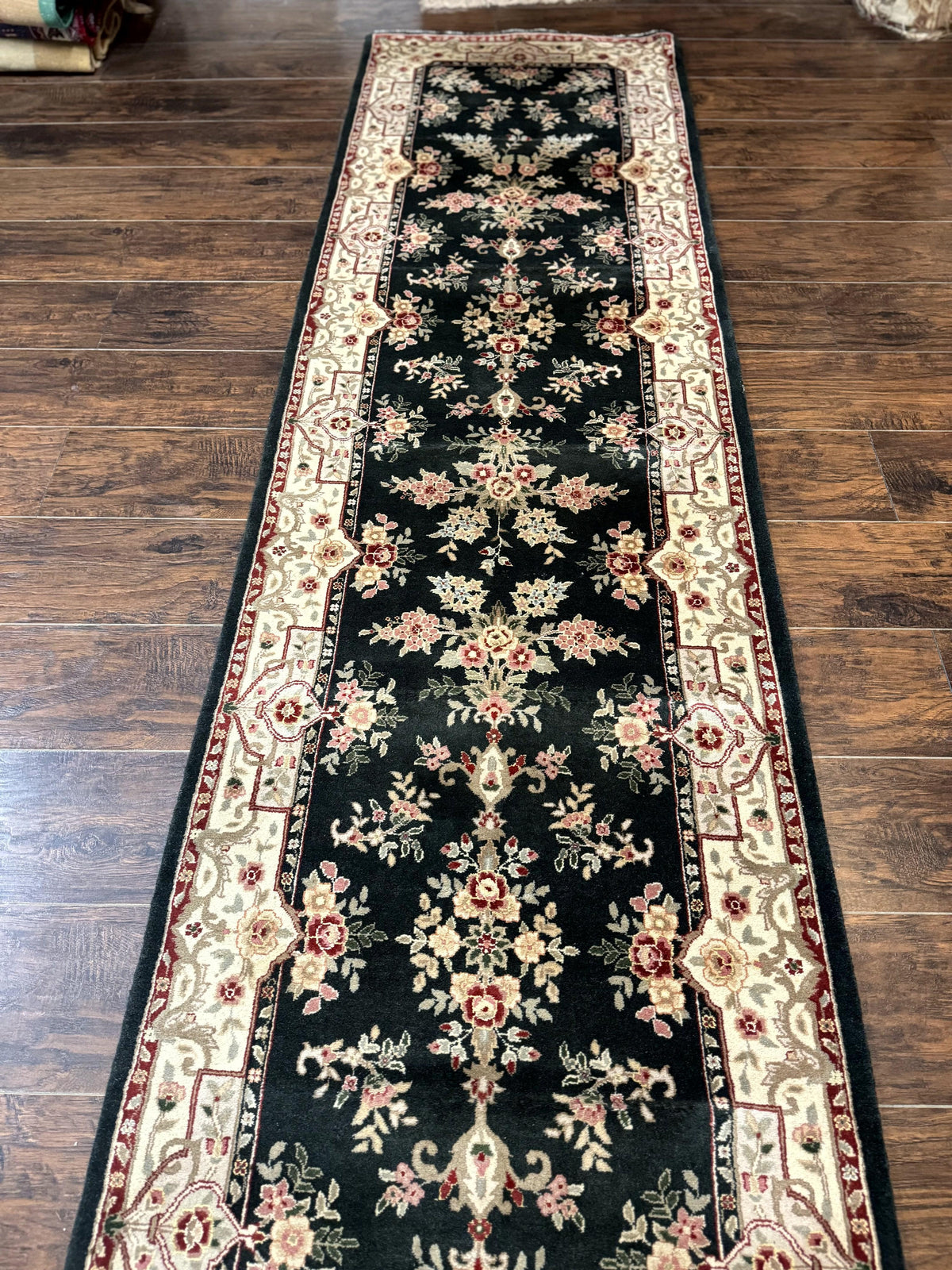 Long Pak Persian Runner Rug 2.7 x 21, Floral Allover, Dark Green and Beige, Handmade Wool Runner Rug, 21ft Runner for Hallway - Jewel Rugs, view 2