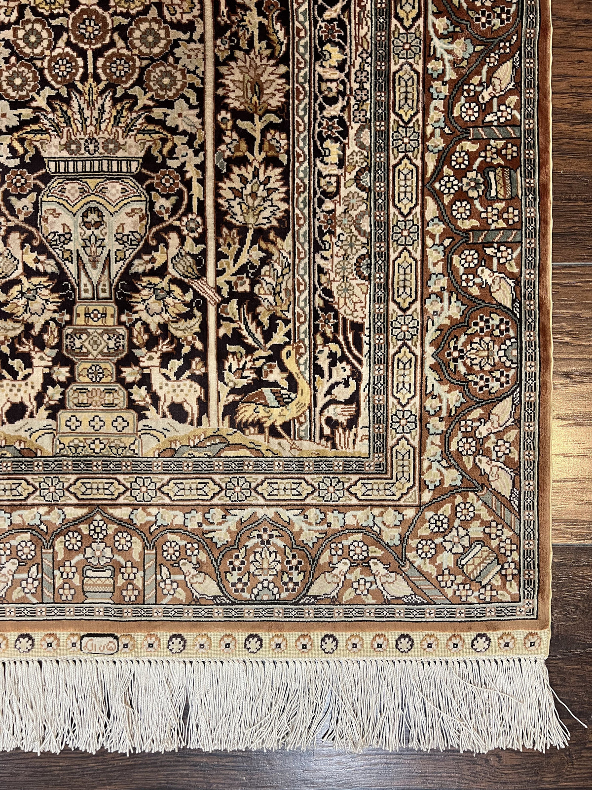 Turkish Silk Hereke Rug 2x3, Floral Vase Tree of Life Birds, Silk Pile on Silk Foundation, Vintage Oriental Carpet, Very Fine, Signature - Jewel Rugs, view 10
