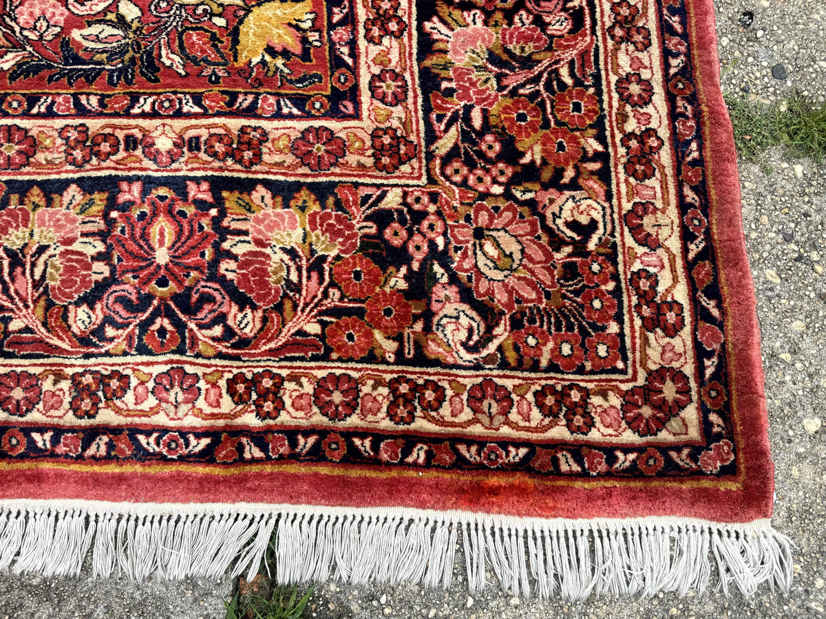 Large Antique Persian Sarouk Rug 11x18, Red, Floral Allover, Palace Size Wool Handmade Carpet - Jewel Rugs, view 9