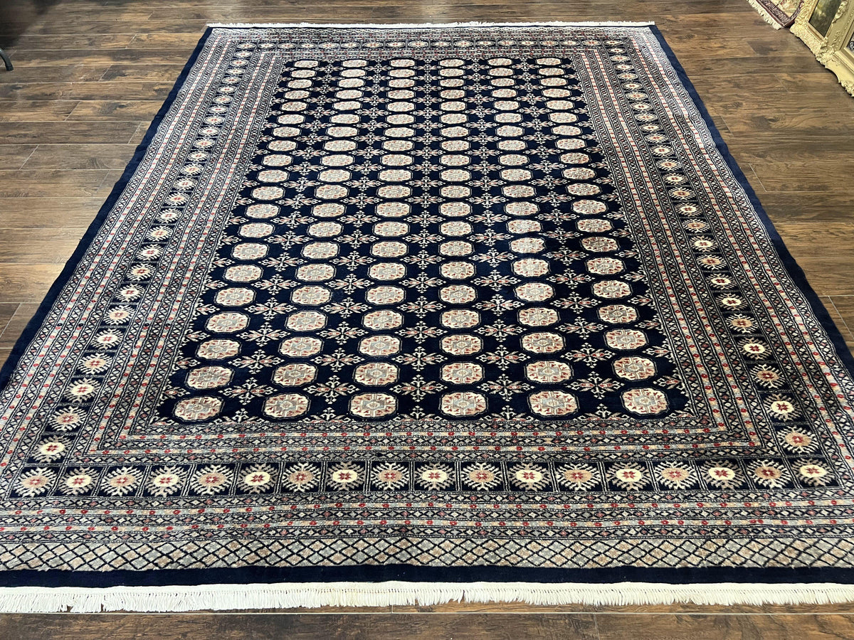 Pakistani Bokhara Rug 8x10, Turkoman Carpet, Dark Blue and Beige, Vintage Handmade Wool Carpet - Jewel Rugs, view 13