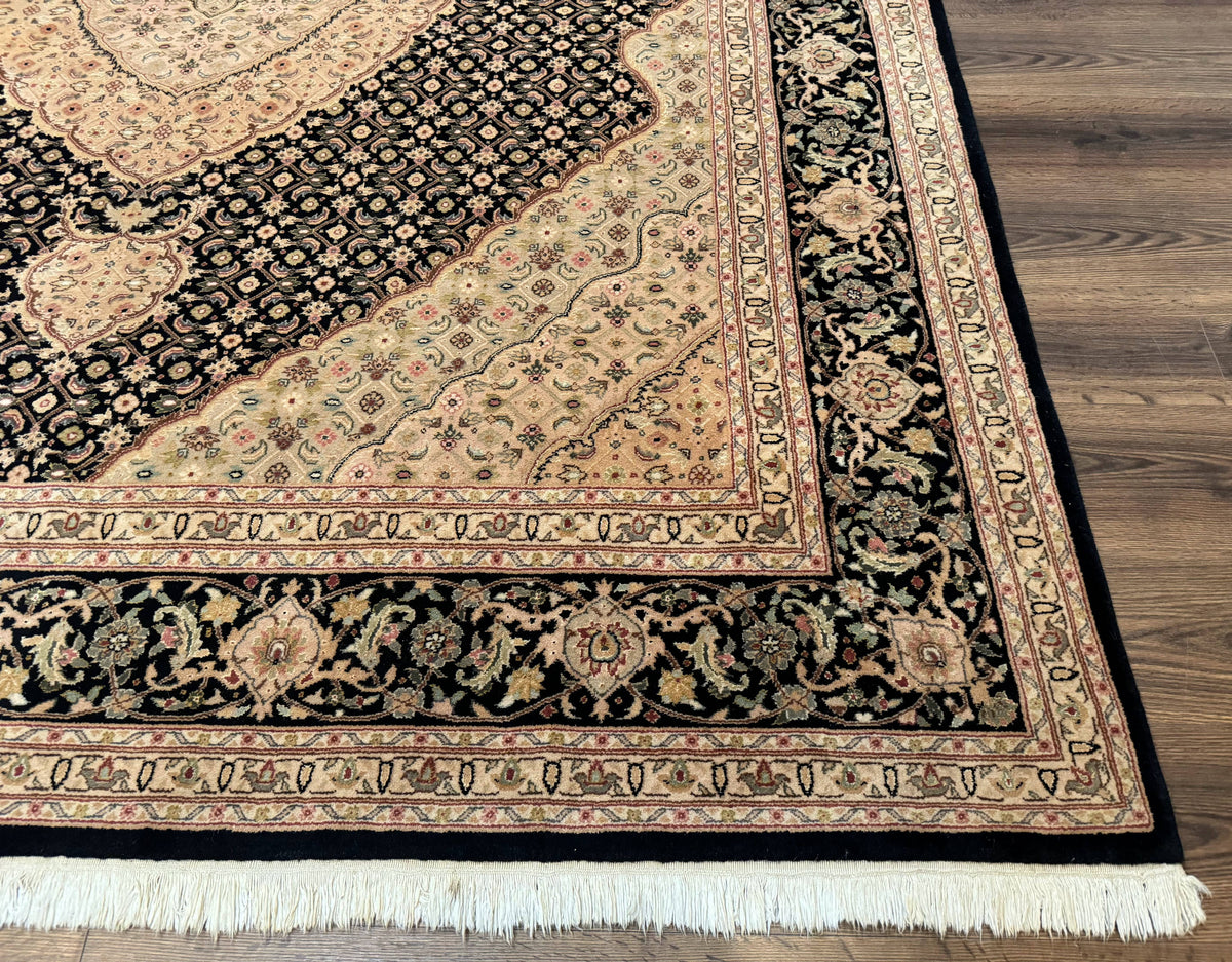 Sino Persian Rug 8x10, Herati Mahi Pattern, Fine 170 KPSI, Black, Wool and Silk Highlights - Jewel Rugs, view 10