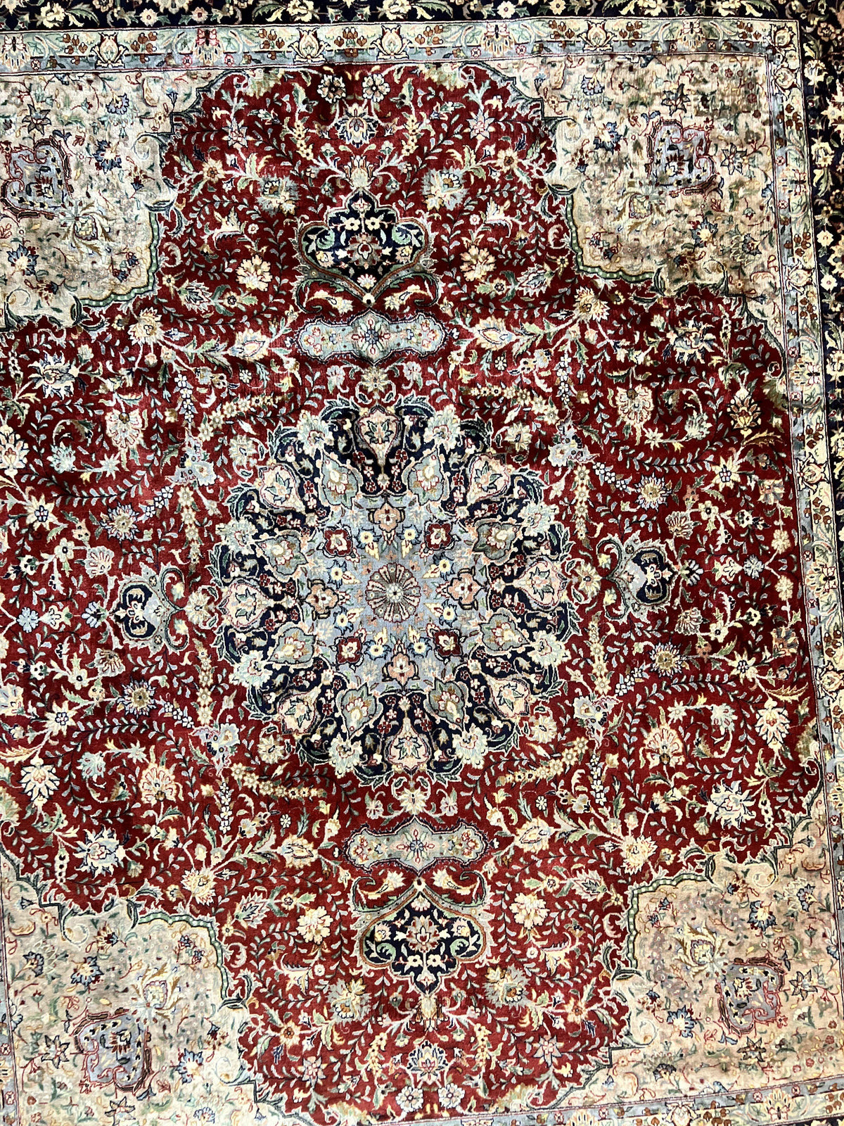 Pak Persian Rug 8x10, Wool Hand Knotted Vintage Carpet, Dark Red & Navy Blue, Dome Design Floral Medallion Rug, 8 x 10 Oriental Rug - Jewel Rugs, view 4