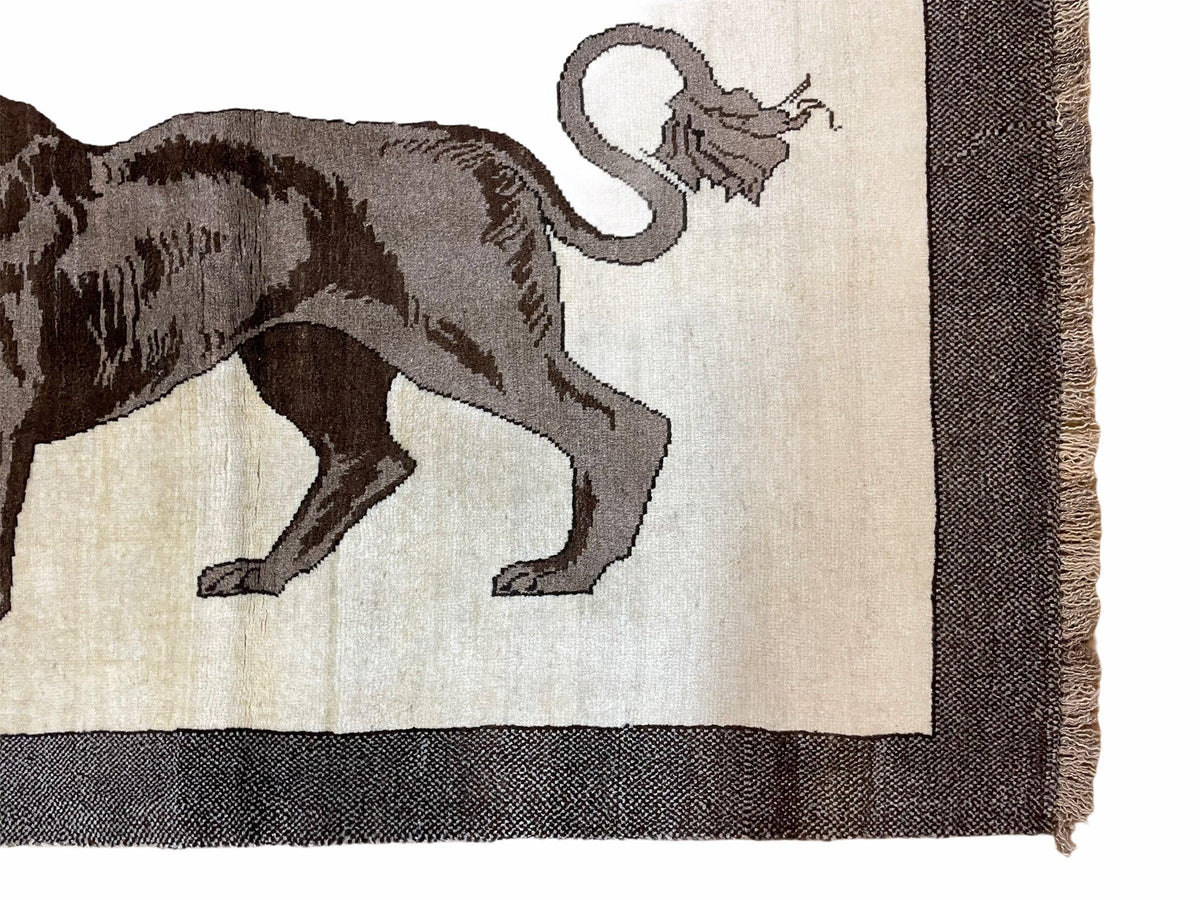 3 x 5 Handmade Rug Brown Beige Hand-Knotted Lion Rug New Vintage Quality Animal - Jewel Rugs, view 7