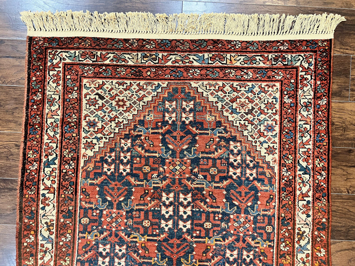 Persian Malayer Rug 4x7, Tribal Rug, Geometric, Antique Oriental Carpet, Red Blue Cream, Boho Rug, Hand Knotted Wool Rug - Jewel Rugs, view 4