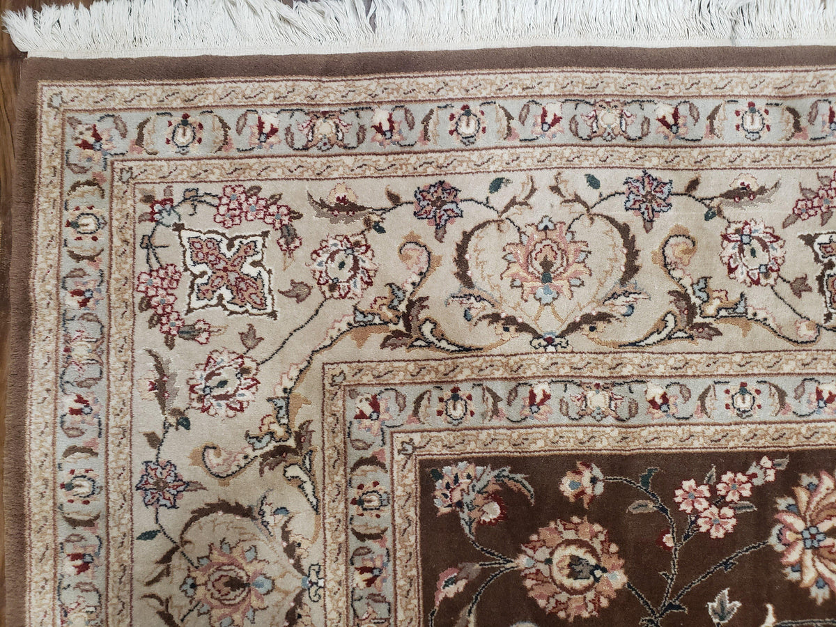 Vintage Pak-Persian Area Rug 9x12, Wool Hand-Knotted Spice Brown & Ivory Traditional Fine Oriental Carpet, Pakistani Carpet, 9 x 12 Fine Rug - Jewel Rugs, view 6