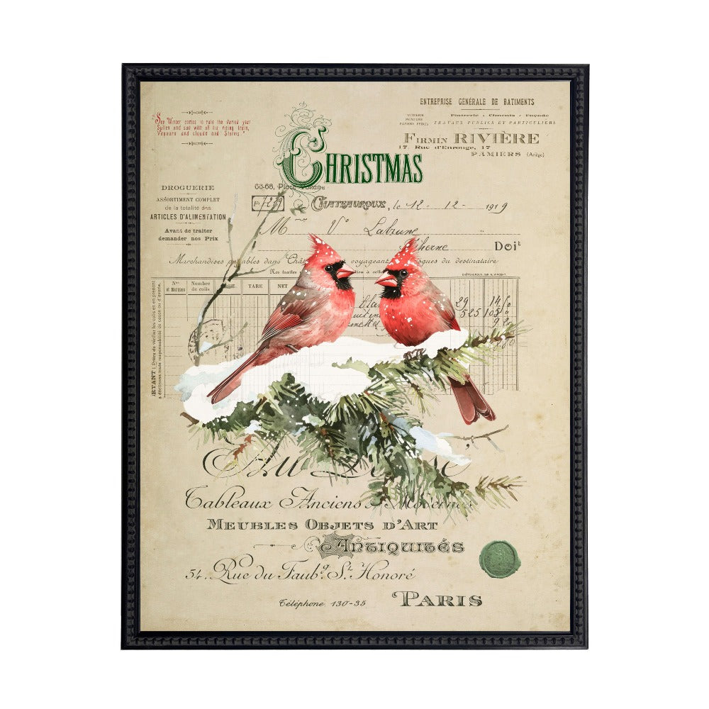 Vintage Painting of Cardinals on a distressed bookplate background - Antique Curiosities