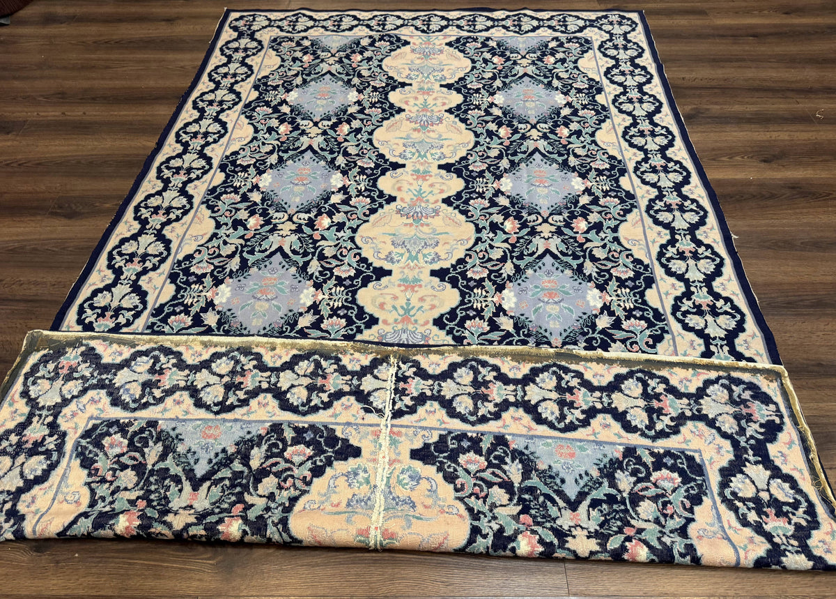Needlepoint Rug 6x9, Ivory and Navy Blue - Jewel Rugs, view 11
