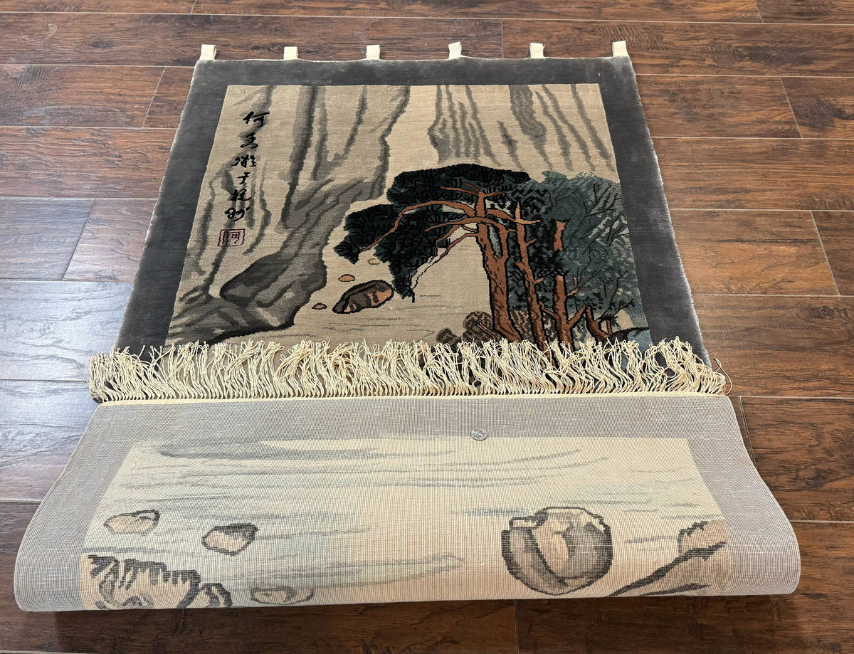 Chinese Silk Wall Hanging 3x5, Handmade, River and Boat Scene, Rug Tapestry - Jewel Rugs, view 12
