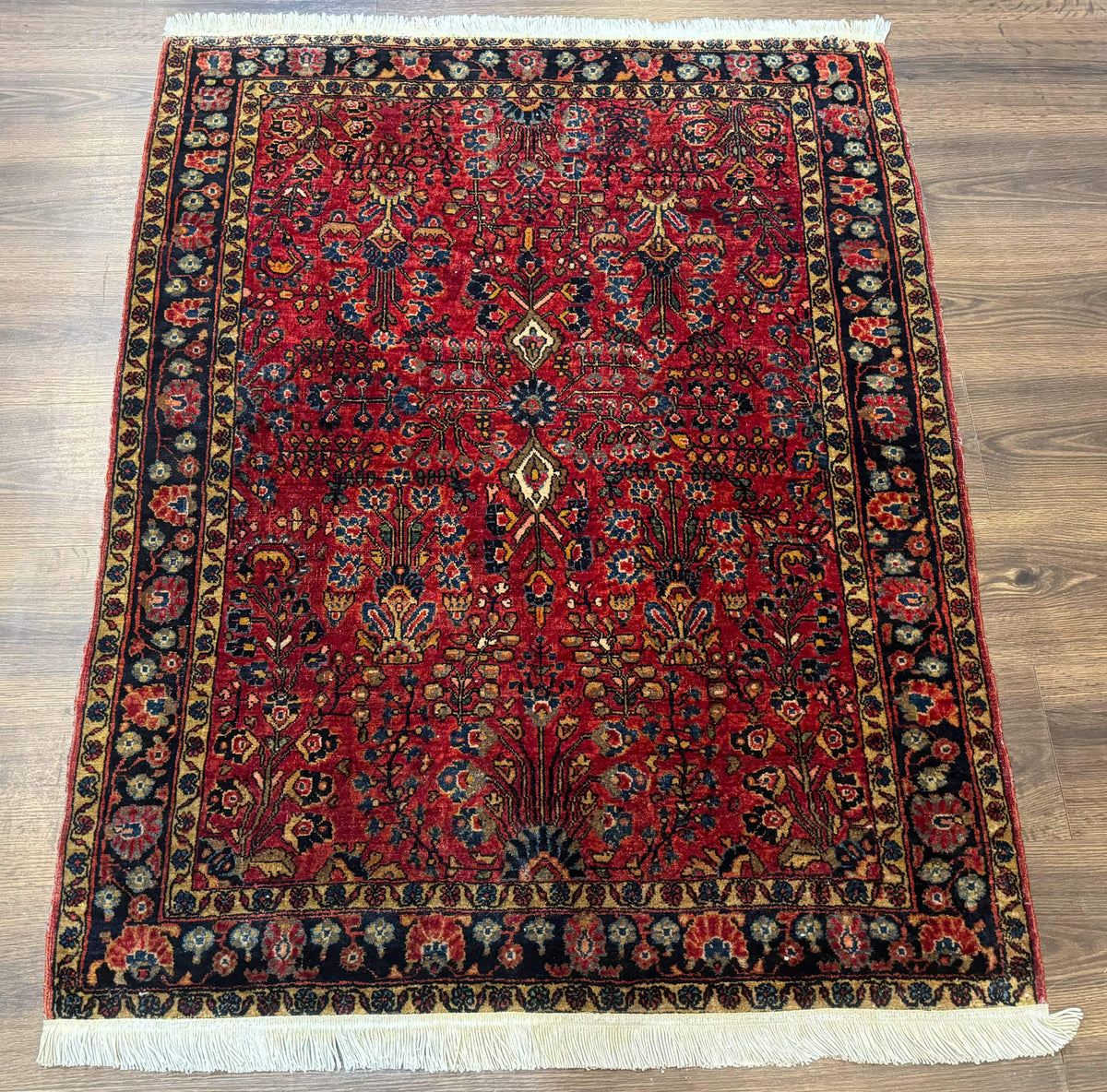 Antique Persian Sarouk Rug 3x4, Red, Floral, 1920s Wool Rug - Jewel Rugs, view 2