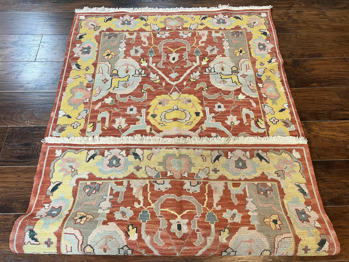 Turkish Flatweave Kilim Rug 4x6, Geometric Wool Handmade Carpet, Vintage - Jewel Rugs, view 11