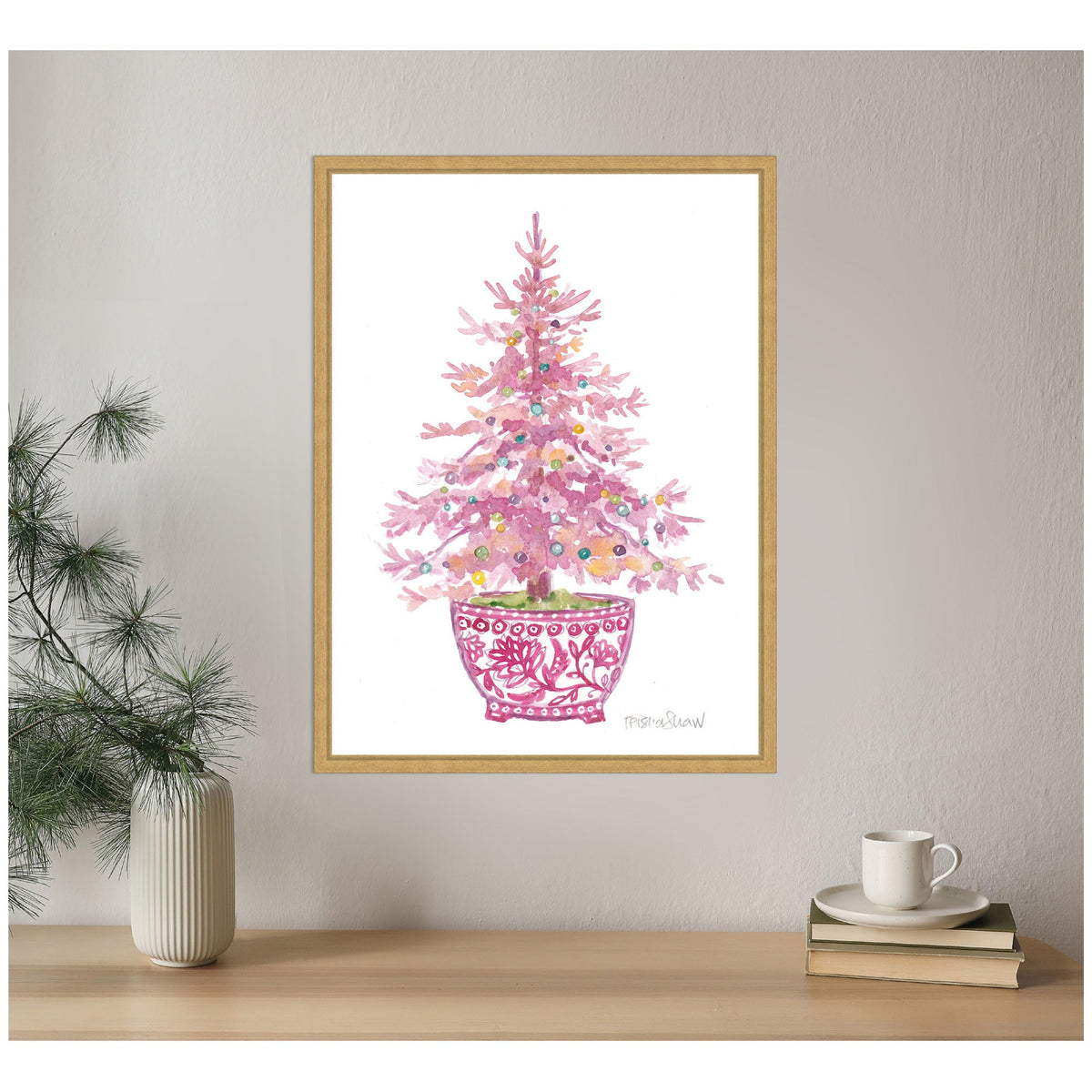 Sylvie Framed Canvas Pink Christmas Tree by Patricia Shaw