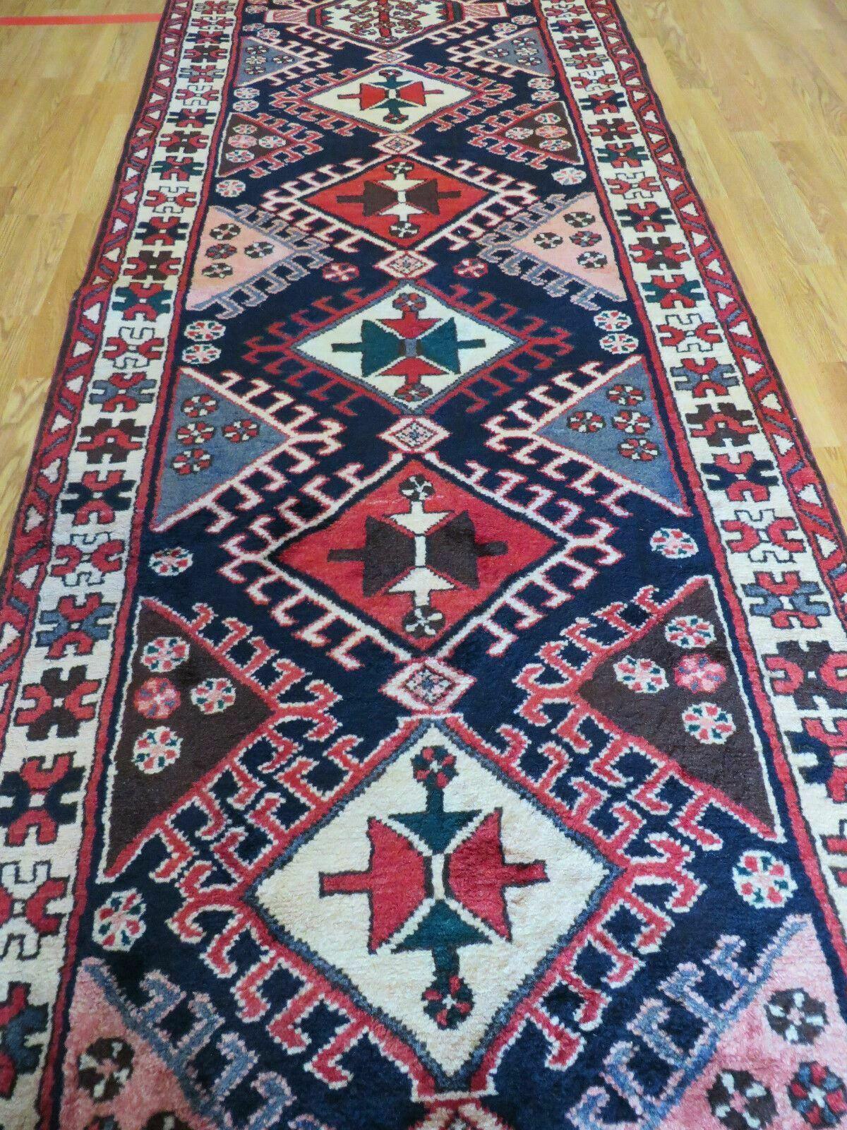 Persian Runner Rug 3.5 x 10.7, Karajeh Heriz Rug, Navy Blue, Geometric Medallions - Jewel Rugs, view 4