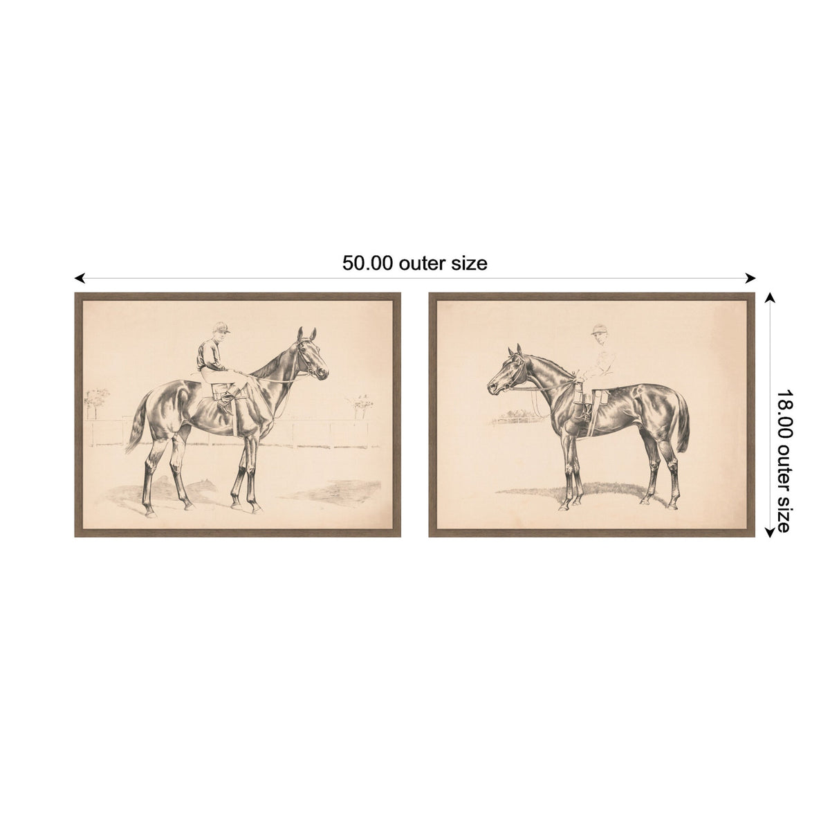 Portrait of Race Horse And Mounted Jockey 2 Piece Framed Canvas Wall Art Set by Nostalgia Prints