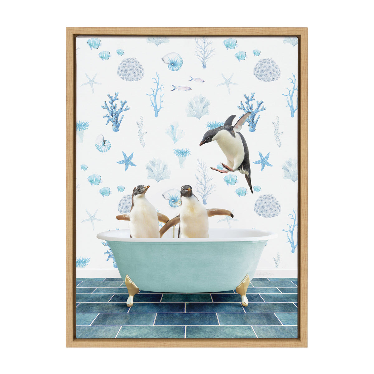 Sylvie Penguins In Under the Sea Bath Framed Canvas by Amy Peterson Art Studio