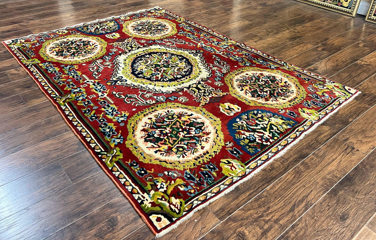 Persian Bakhtiari Rug 5x8, Wool Hand Knotted Antique Carpet, Red, Floral Oriental Rug, 5 x 8 Medium Sized Rug - Jewel Rugs, view 13