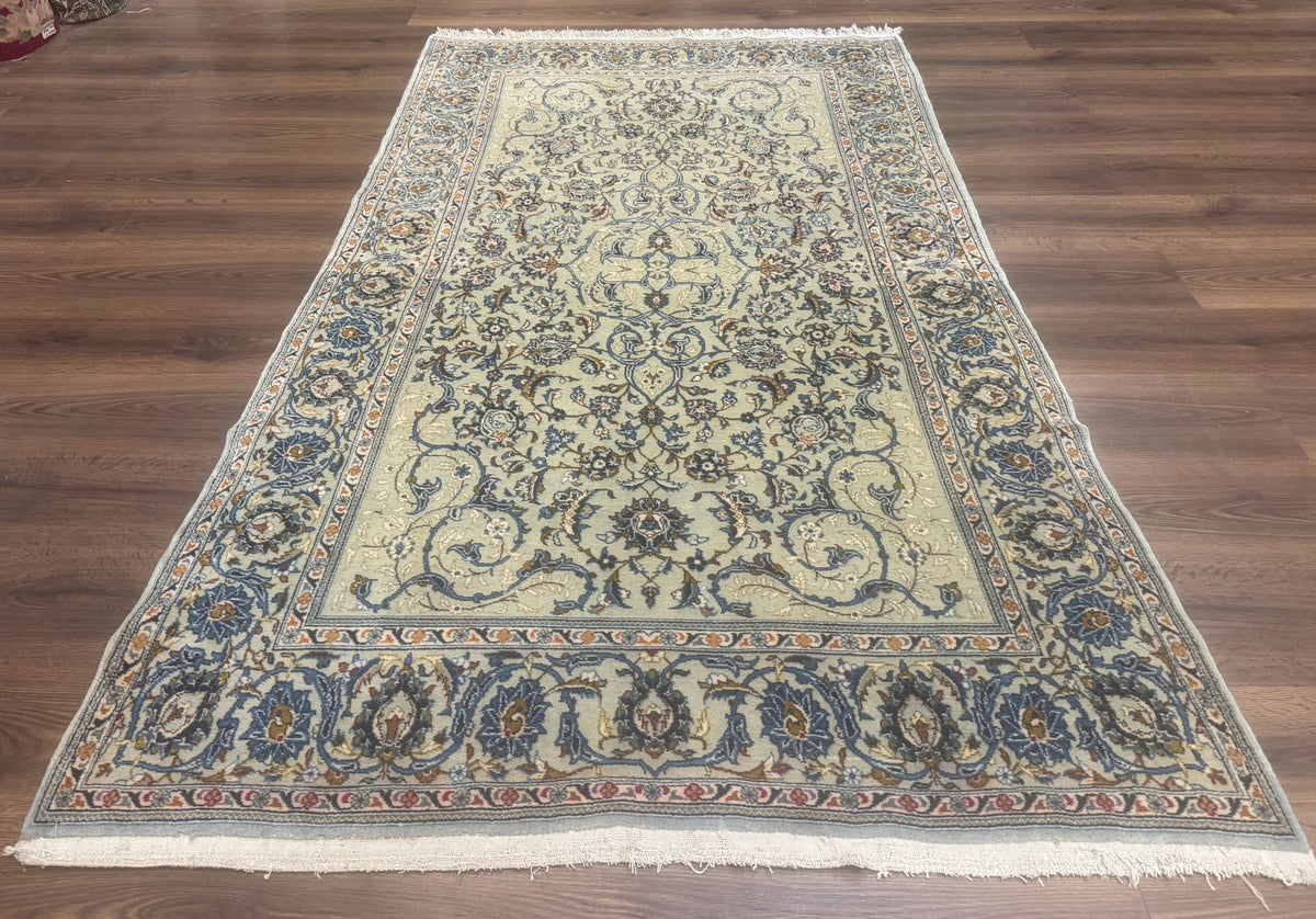 Persian Kashan Rug, Unique Colors, 225 KPSI, Light Green and Light Blue - Jewel Rugs