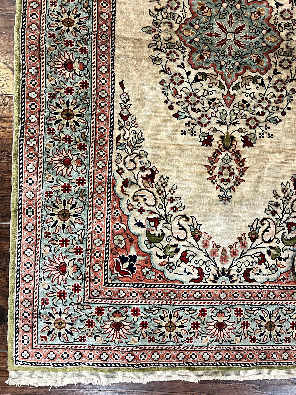 Silk Turkish Kayseri Rug 2x3, Very Finely Hand Knotted, Semi Open Field, Vintage, Silk Pile on Silk Foundation, 300 KPSI - Jewel Rugs, view 9