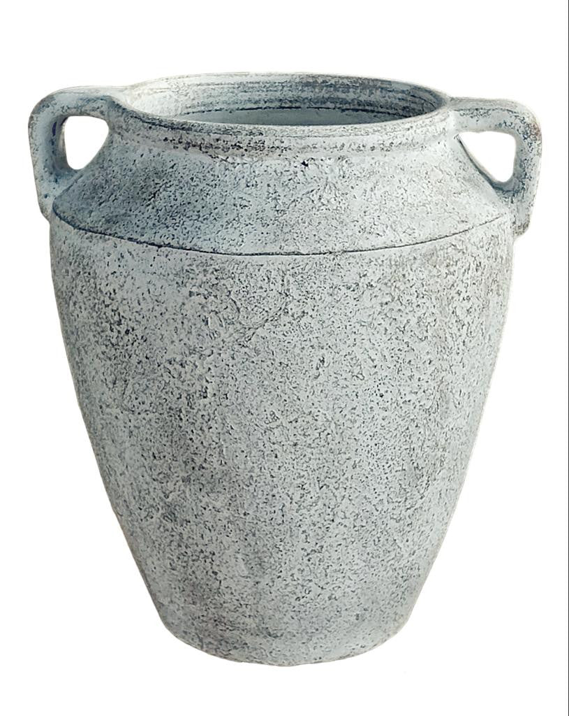 Approx. 16"H Vase Wide Opening with Two Handles Distressed White